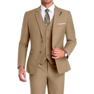 Men's Notched Lapel Brown  Groomsmen Slim Fit 3 Pieces Suit for Wedding